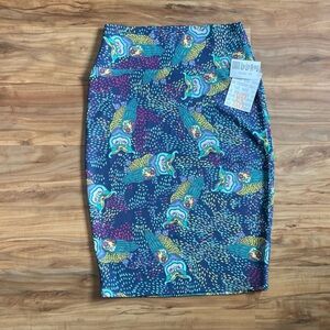 LuLaRoe XS Cassie Blue Knee-length Pencil Skirt Owl Print Midi Animal Print
